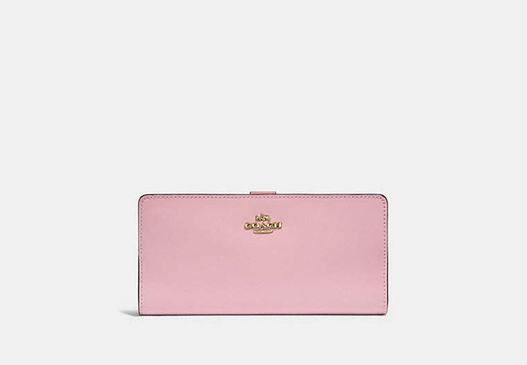 COACH®,SKINNY WALLET,Calf Leather,Mini,Gold/Blossom,Front View