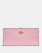 COACH®,SKINNY WALLET,Calf Leather,Mini,Gold/Blossom,Front View
