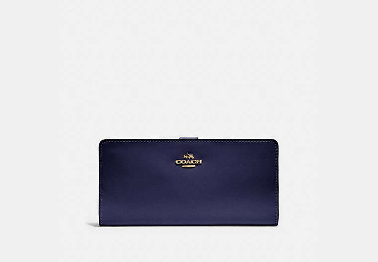 COACH®,SKINNY WALLET,Calf Leather,Mini,Gold/Cadet,Front View