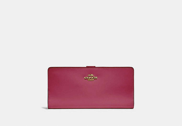 COACH®,SKINNY WALLET,Mini,Gold/Bright Cherry,Front View