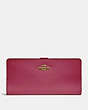 COACH®,SKINNY WALLET,Calf Leather,Mini,Gold/Bright Cherry,Front View
