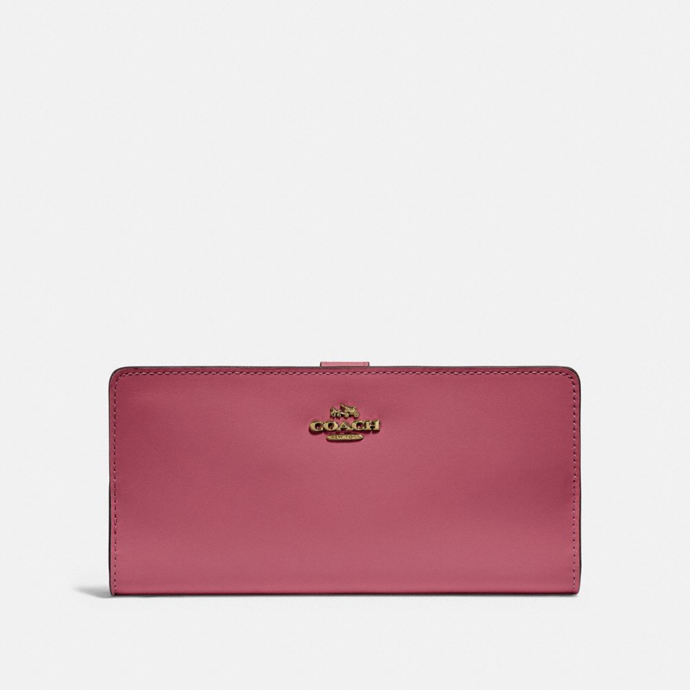 COACH®,SKINNY WALLET,Mini,Gold/Dusty Pink,Front View