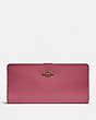 COACH®,SKINNY WALLET,Calf Leather,Mini,Gold/Dusty Pink,Front View