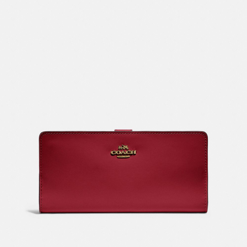 COACH®,SKINNY WALLET,Mini,Gold/Deep Red,Front View