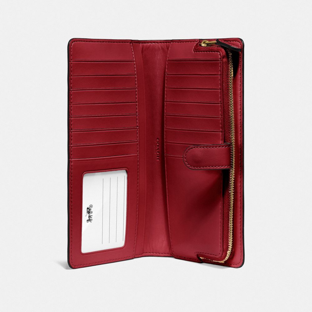 COACH®,SKINNY WALLET,Mini,Gold/Deep Red,Inside View,Top View