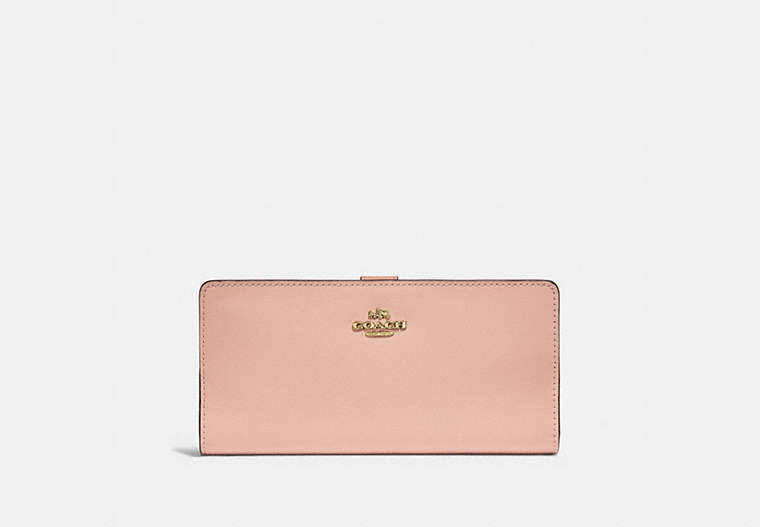 COACH®,SKINNY WALLET,Calf Leather,Mini,Gold/Beige,Front View