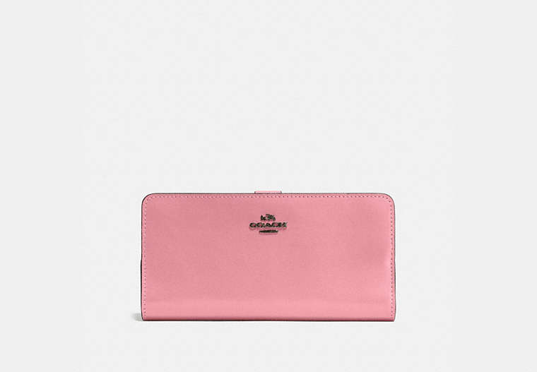 COACH®,SKINNY WALLET,Calf Leather,Mini,Gunmetal/True Pink,Front View