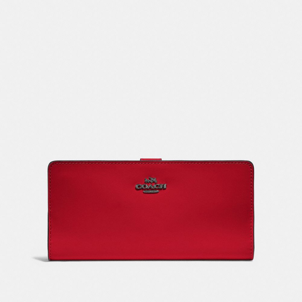 COACH®,SKINNY WALLET,Mini,Gunmetal/Red Apple,Front View