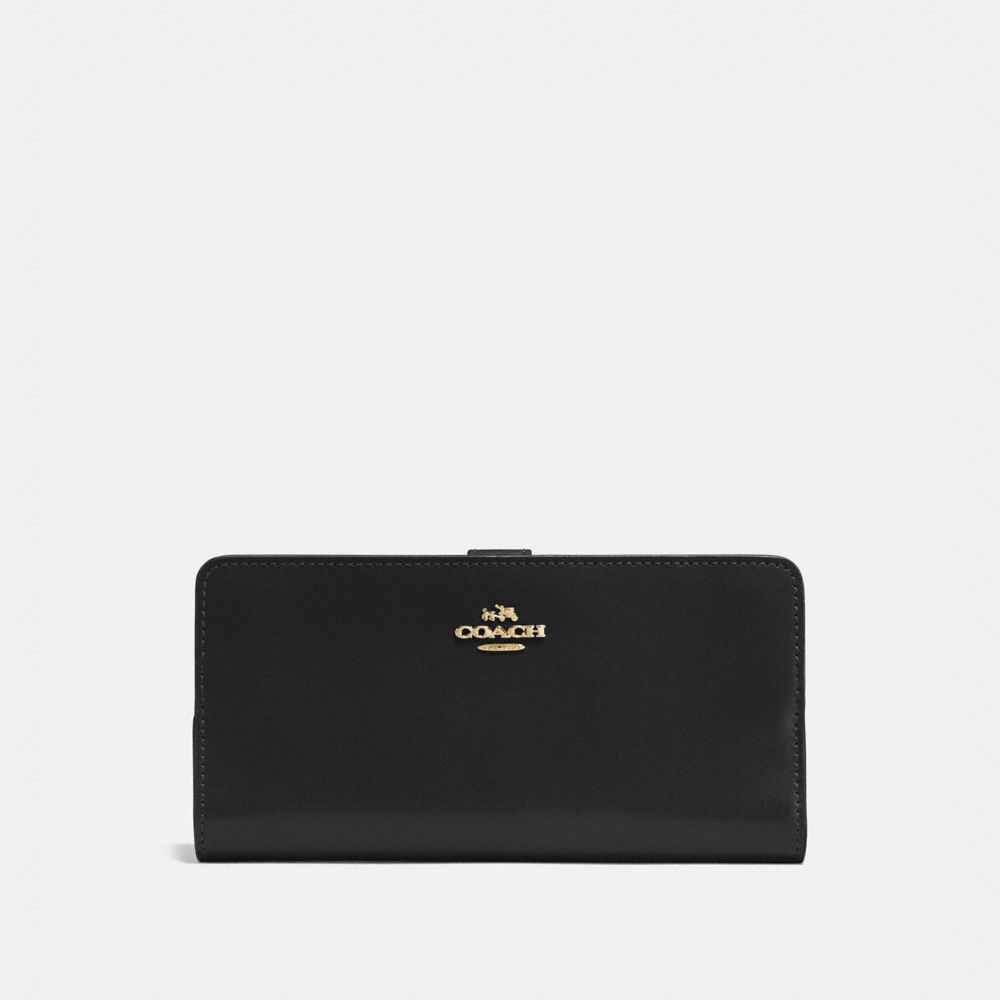 COACH®,SKINNY WALLET,Mini,Light Gold/Black,Front View