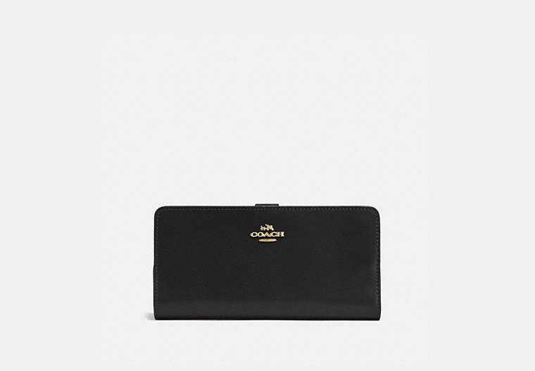 COACH®,SKINNY WALLET,Calf Leather,Mini,Light Gold/Black,Front View