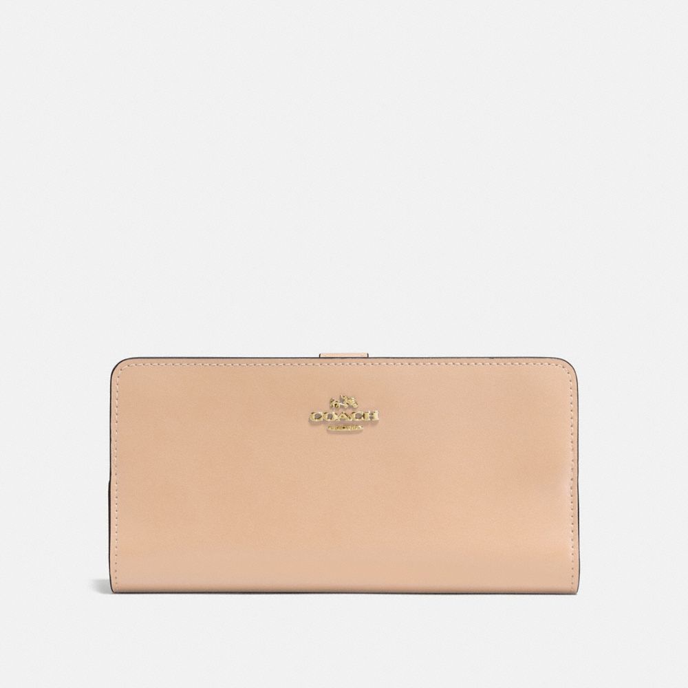 COACH®,SKINNY WALLET,Mini,Light Gold/Beechwood,Front View