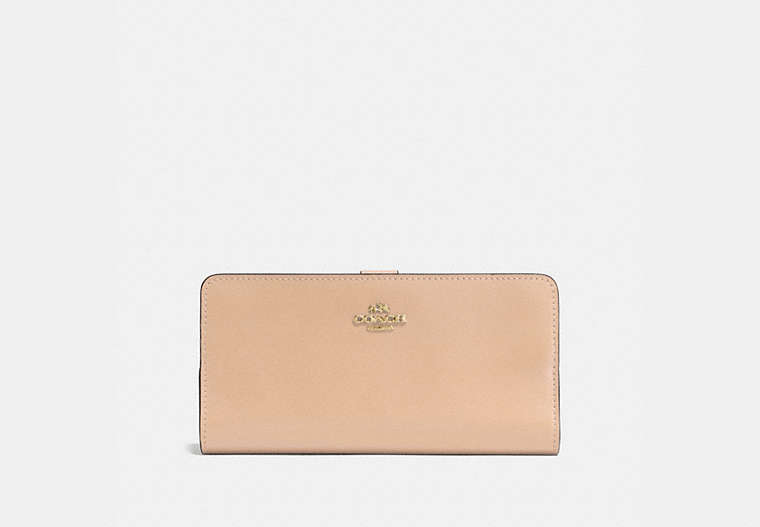 COACH®,SKINNY WALLET,Calf Leather,Mini,Light Gold/Beechwood,Front View