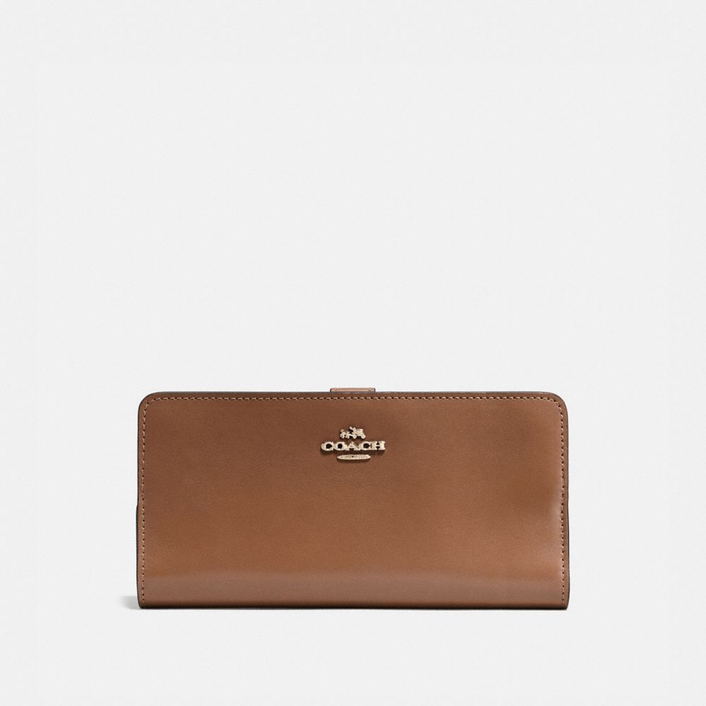 COACH®,PORTEFEUILLE SKINNY,Cuir de veau,Brun 1941/Doré clair,Front View