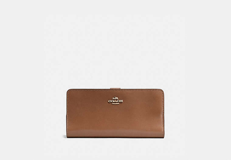 COACH®,SKINNY WALLET,Calf Leather,Mini,1941 Saddle/Light Gold,Front View