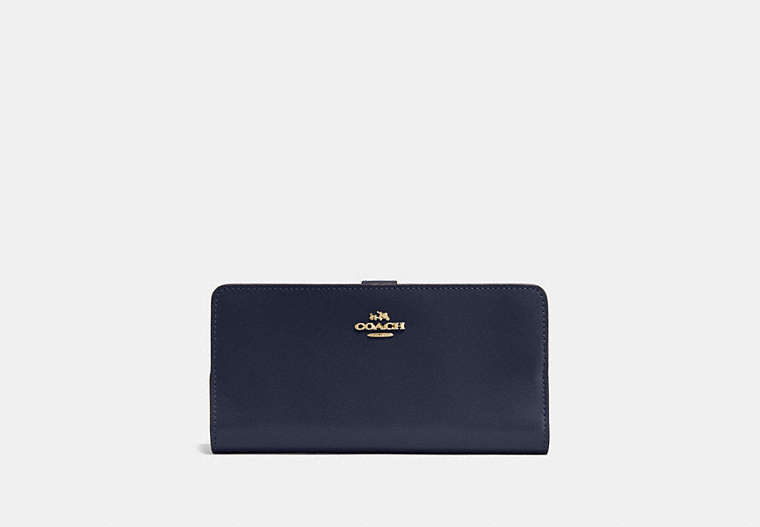 COACH®,SKINNY WALLET,Calf Leather,Mini,Light Gold/Navy,Front View