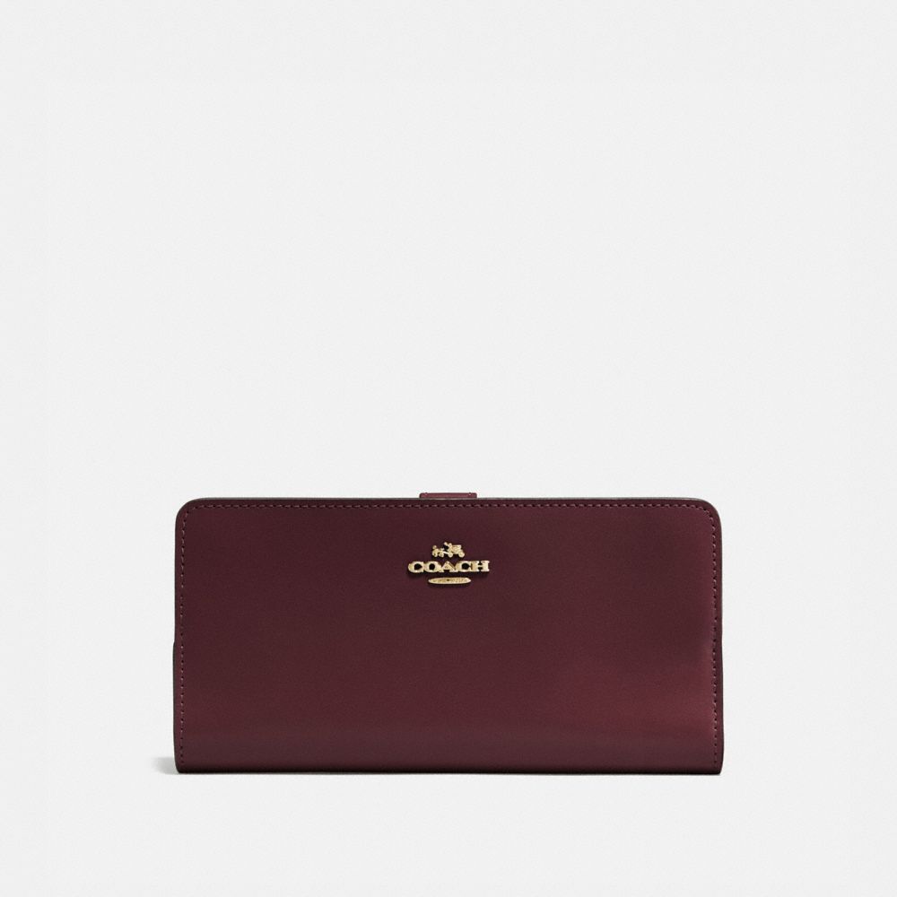 COACH®,SKINNY WALLET,Mini,Light Gold/Oxblood,Front View