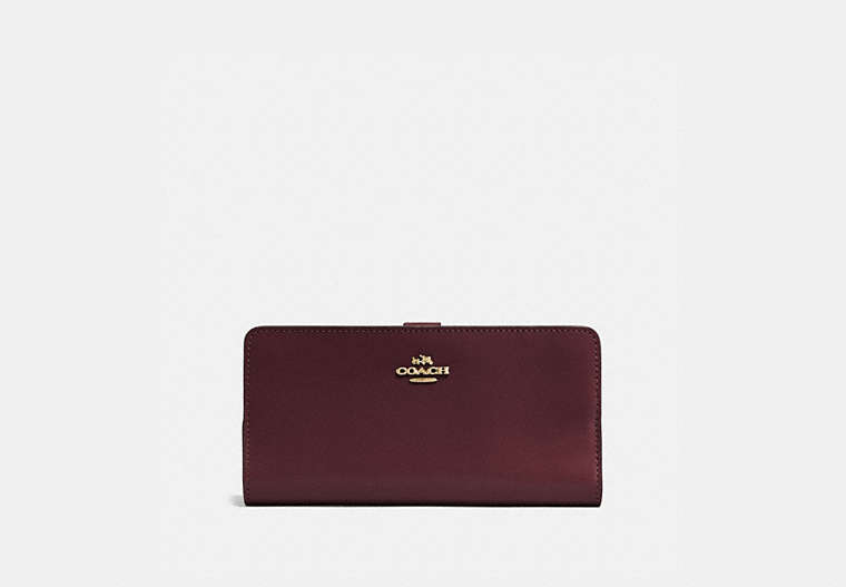 COACH®,SKINNY WALLET,Mini,Light Gold/Oxblood,Front View