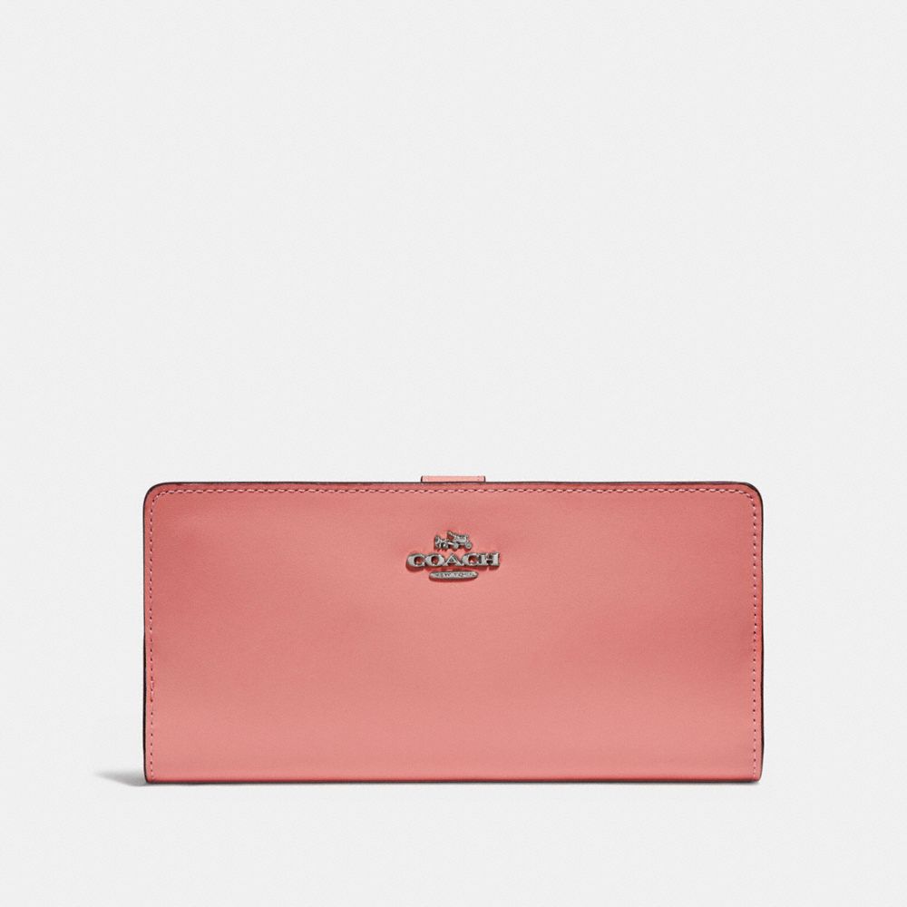 COACH®,SKINNY WALLET,Mini,Silver/Bright Coral,Front View
