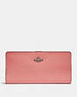 COACH®,SKINNY WALLET,Calf Leather,Mini,Silver/Bright Coral,Front View