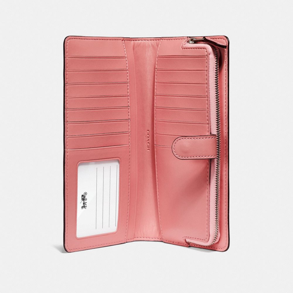 COACH®,SKINNY WALLET,Mini,Silver/Bright Coral,Inside View,Top View