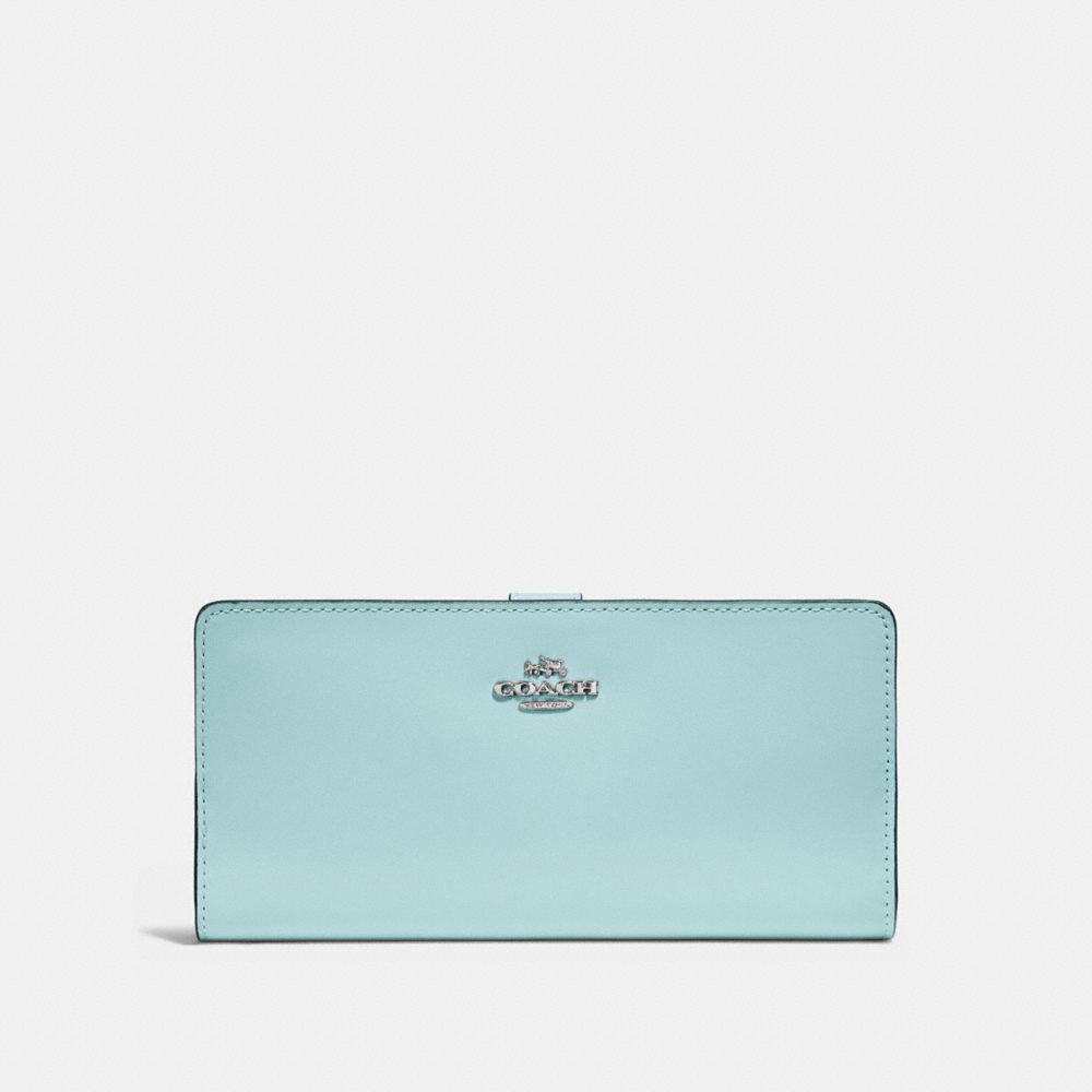 COACH®,SKINNY WALLET,Mini,Silver/Light Turquoise,Front View