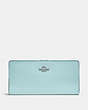 COACH®,SKINNY WALLET,Calf Leather,Mini,Silver/Light Turquoise,Front View