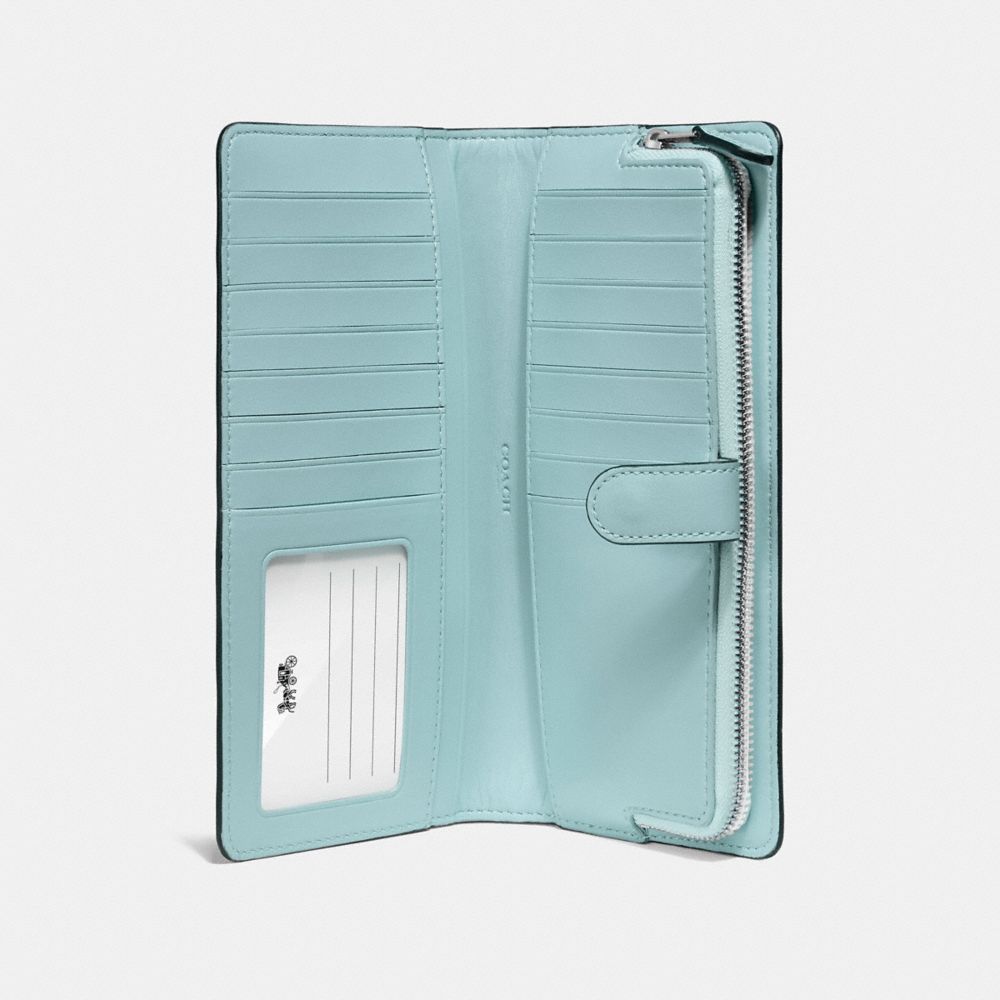 COACH®,SKINNY WALLET,Mini,Silver/Light Turquoise,Inside View,Top View