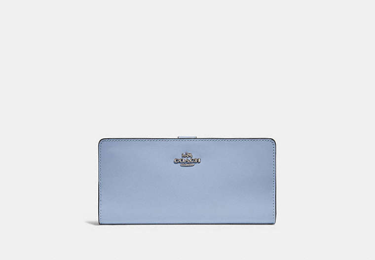 COACH®,SKINNY WALLET,Calf Leather,Mini,Silver/Mist,Front View