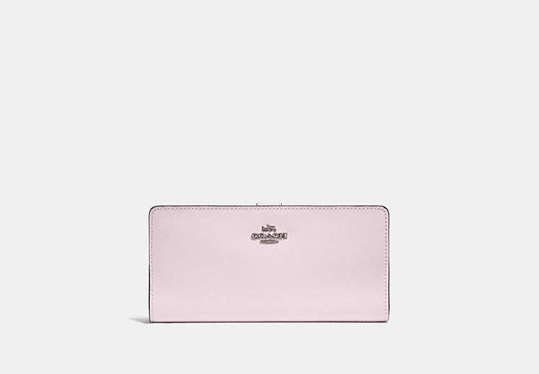 COACH®,SKINNY WALLET,Calf Leather,Mini,Silver/Ice Pink,Front View