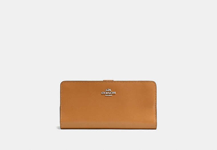 COACH®,SKINNY WALLET,Calf Leather,Mini,Silver/Light Saddle,Front View