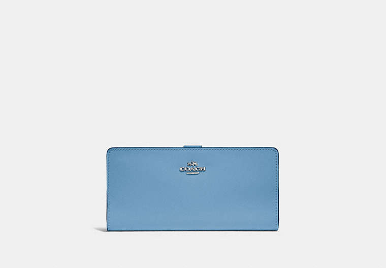 COACH®,SKINNY WALLET,Calf Leather,Mini,Silver/Slate,Front View