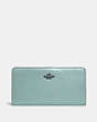 COACH®,SKINNY WALLET,Calf Leather,Mini,Pewter/Aqua,Front View