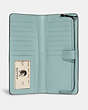 COACH®,SKINNY WALLET,Calf Leather,Mini,Pewter/Aqua,Inside View,Top View