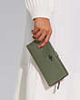 COACH®,SKINNY WALLET,Calf Leather,Mini,Pewter/Army Green,Detail View