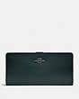 COACH®,SKINNY WALLET,Calf Leather,Mini,Pewter/Pine Green,Front View