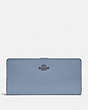 COACH®,SKINNY WALLET,Calf Leather,Mini,Pewter/Bluebell,Front View