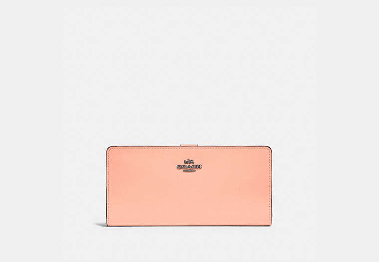 COACH®,SKINNY WALLET,Calf Leather,Mini,Pewter/Faded Blush,Front View