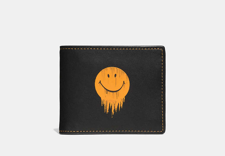 COACH®,3-IN-1 WALLET IN GLOVETANNED LEATHER WITH GNARLY FACE PRINT,Leather,Black,Front View