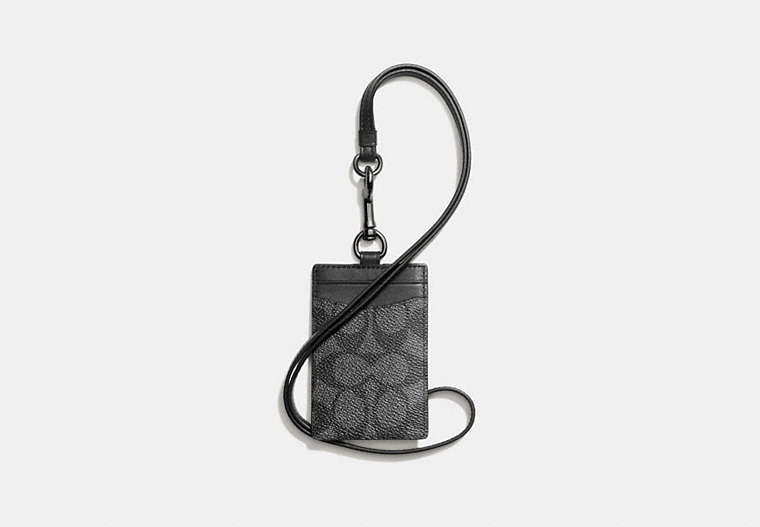 COACH®,ID LANYARD IN SIGNATURE CANVAS,Coated Canvas,Charcoal,Front View image number 0