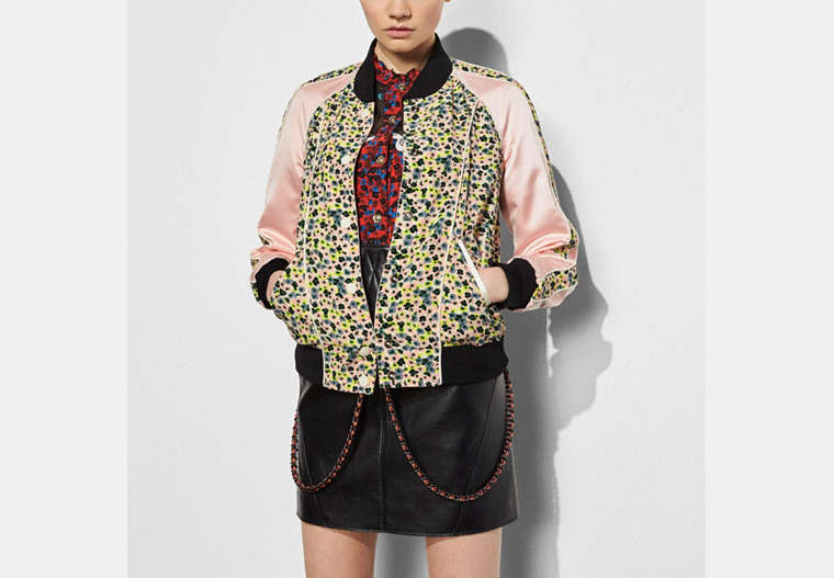COACH®,REVERSIBLE VARSITY JACKET,Synthetic,Pink/Multi,Front View