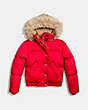 COACH®,PUFFER JACKET WITH SHEARLING,Synthetic,Bright Red,Scale View