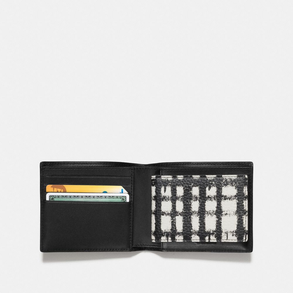 3 In 1 Wallet In Pebble Leather With Wild Plaid Print