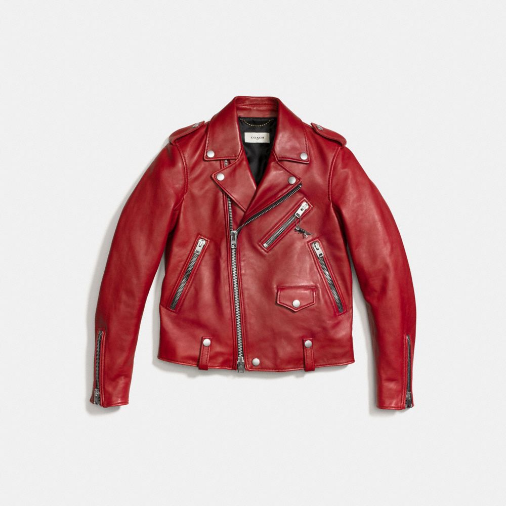 COACH®,MOTO JACKET,Leather,CARDINAL,Front View
