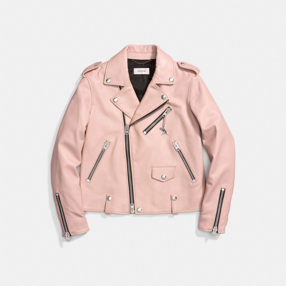COACH®,MOTO JACKET,Leather,Powder Pink,Front View
