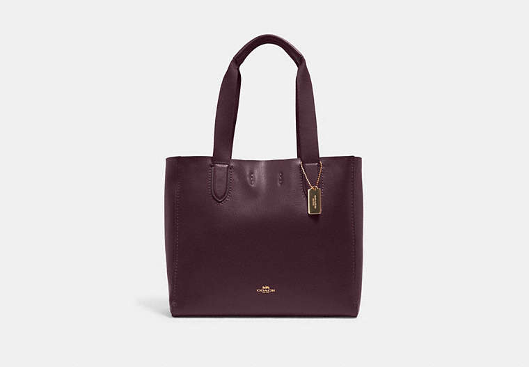 COACH®,DERBY TOTE BAG,Pebbled Leather,Large,Everyday,Gold/Boysenberry,Front View