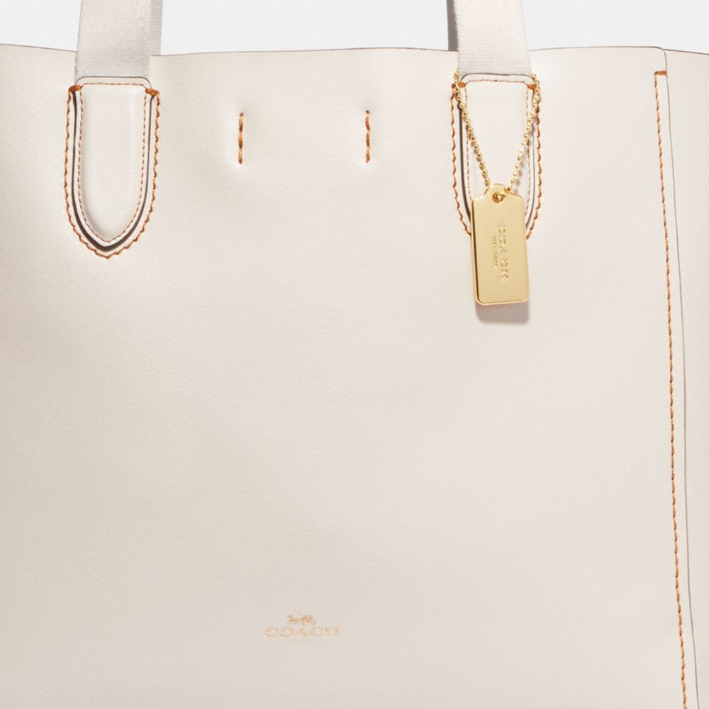 COACH®,Derby Tote Bag,Leather,Tote,Gold Metal,Work,Cream,Detail View