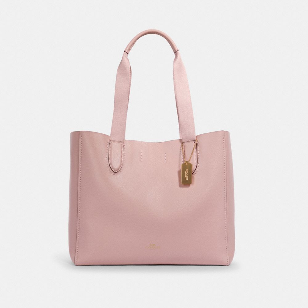 COACH®,DERBY TOTE BAG,Pebbled Leather,Large,Everyday,Gold/Blossom Wine,Front View