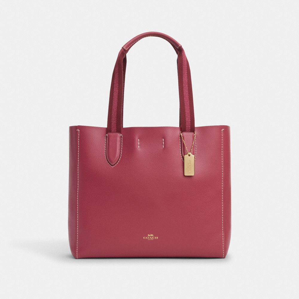 COACH®,DERBY TOTE BAG,Pebbled Leather,Large,Everyday,Gold/Rouge,Front View
