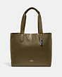 COACH®,DERBY TOTE BAG,Pebbled Leather,Large,Everyday,Gunmetal/Kelp,Front View