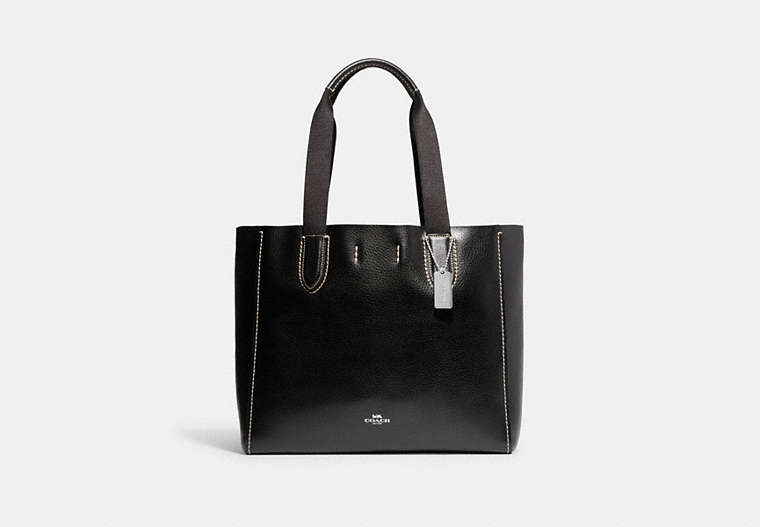 COACH®,DERBY TOTE,Pebbled Leather,Large,Everyday,Silver/Black,Front View